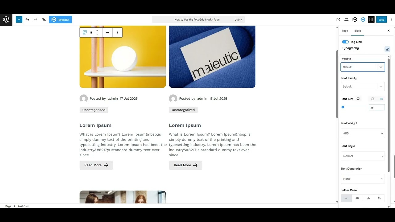 post grid style section video
