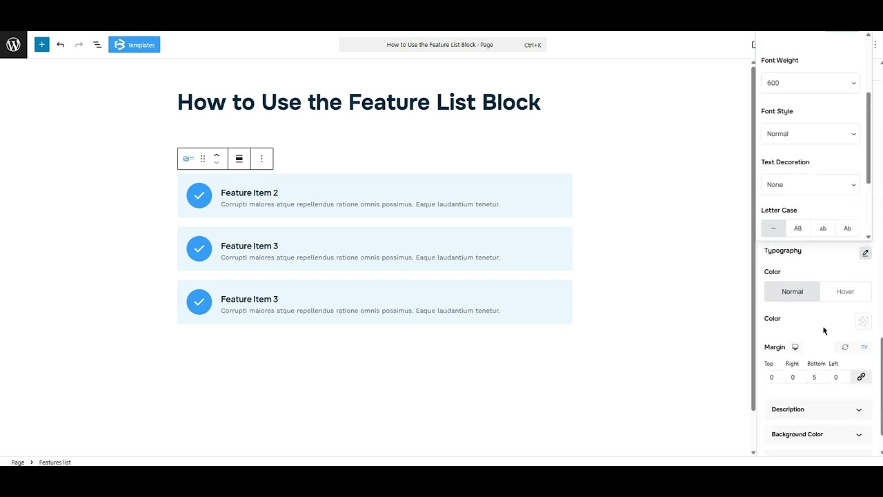 Feature list  style  section video