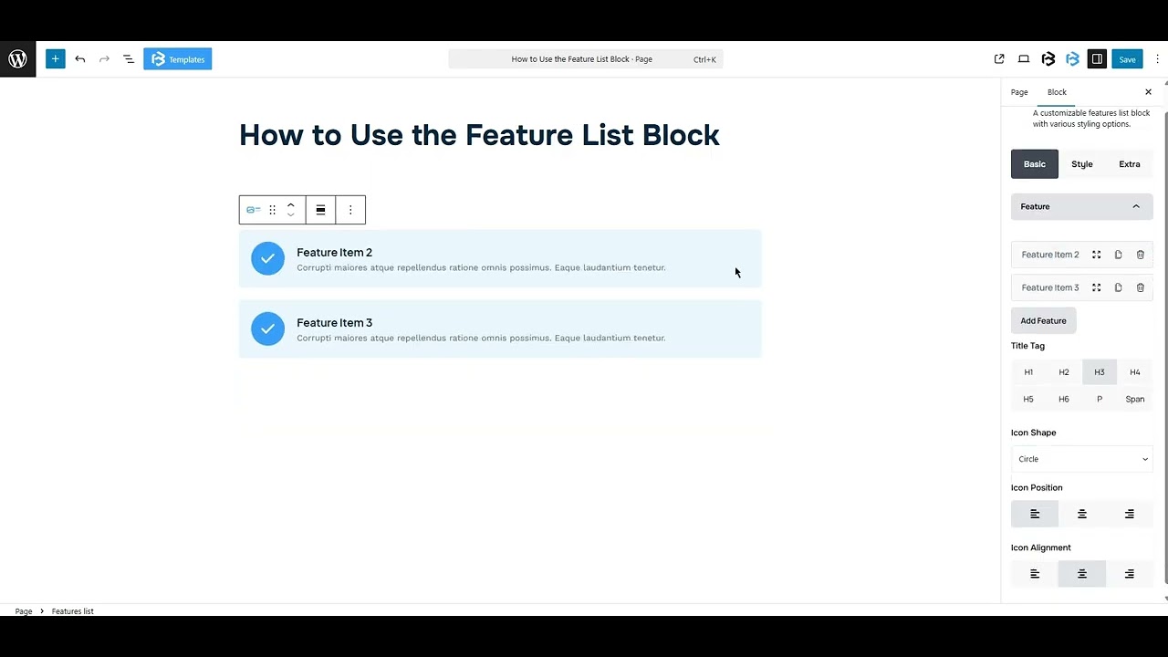Feature list  basic  section video