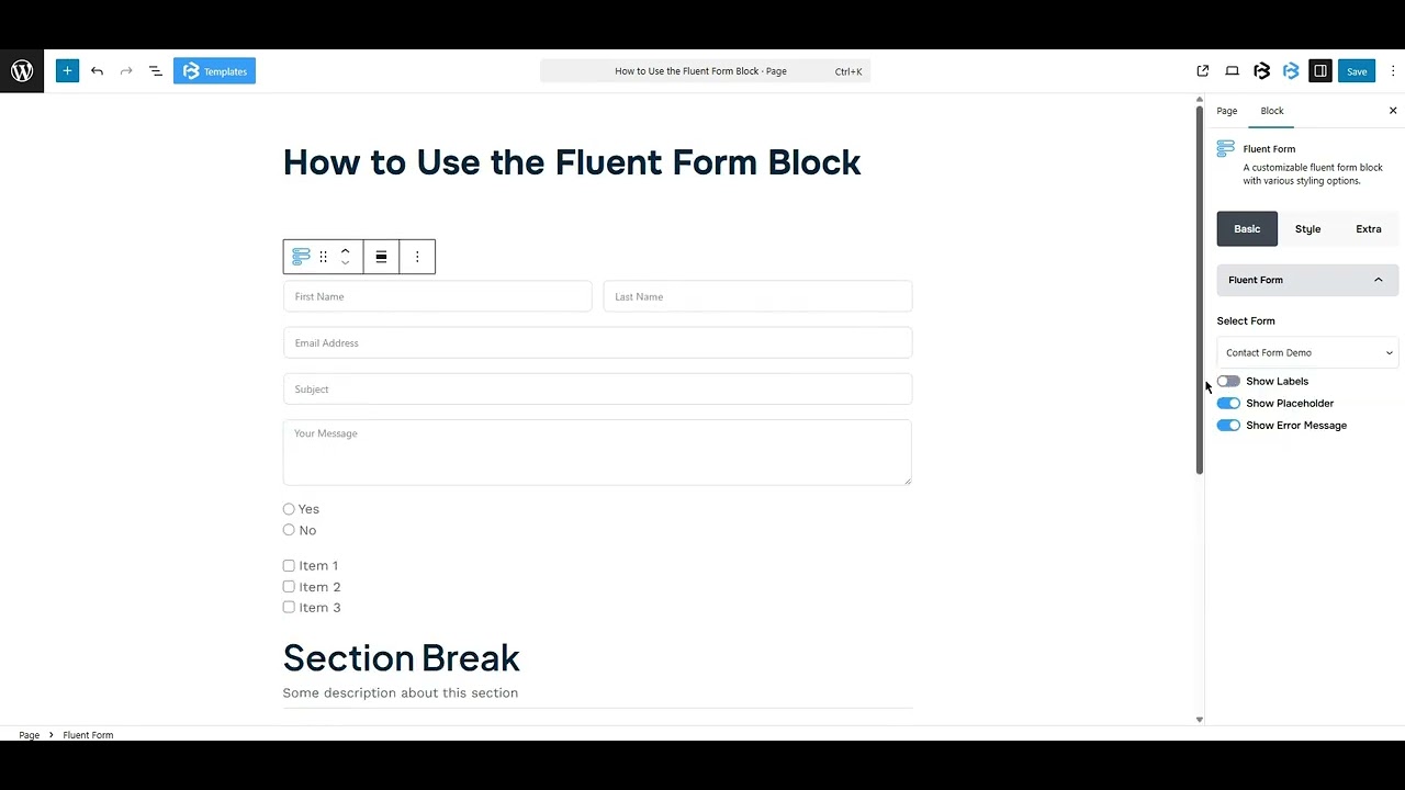 Fluent form Basic section video