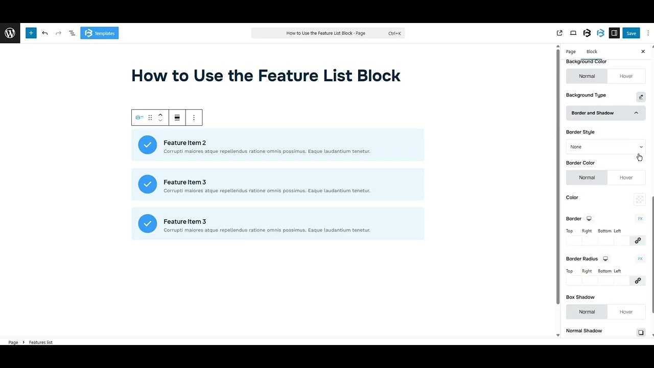 Feature list  extra  section video