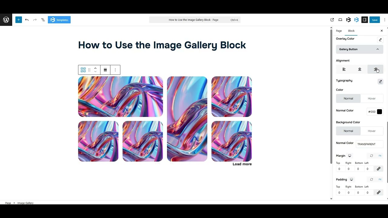 Image gallery Style section video