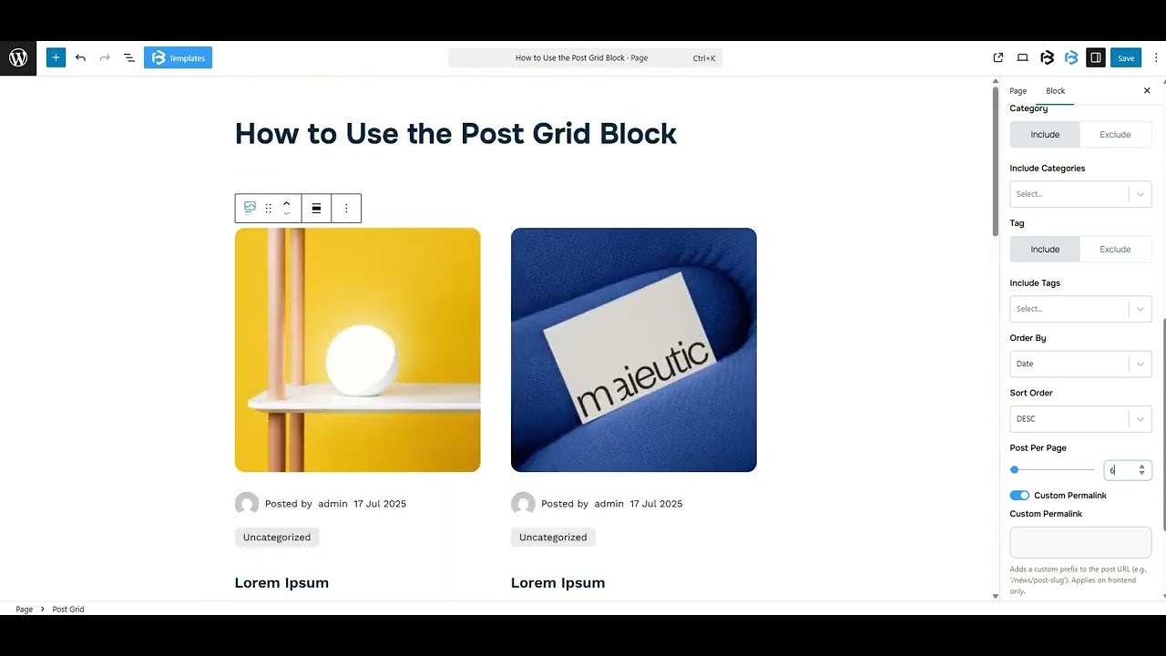 Post Grid basic section video