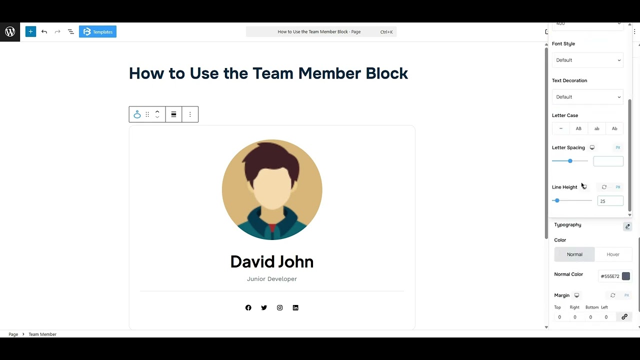 Team member style section video