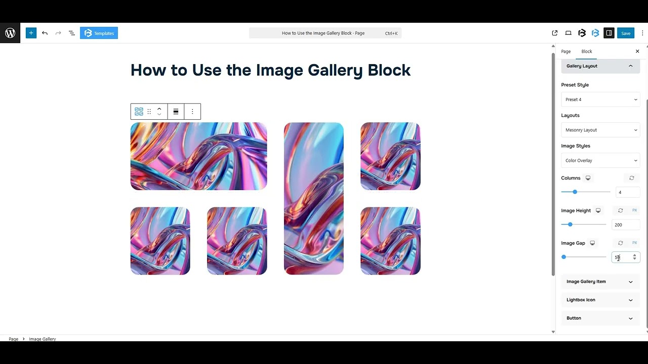 Image gallery basic section video