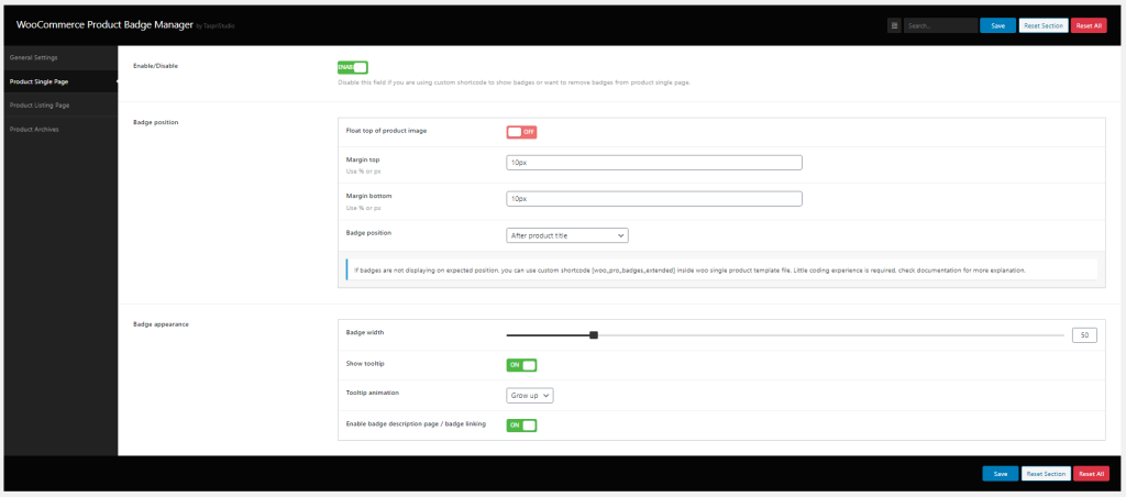 WPBM Product Single Page Settings