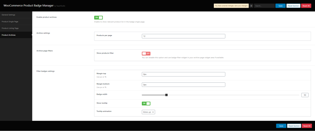 WPBM Product Archives Settings 